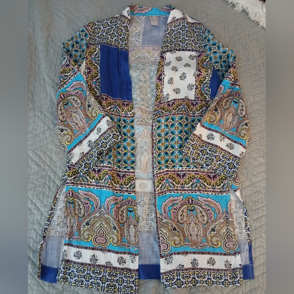 Chico's Multicolor Kimono/Tunic 100% Linen NWOT Sz. 0 (Small)